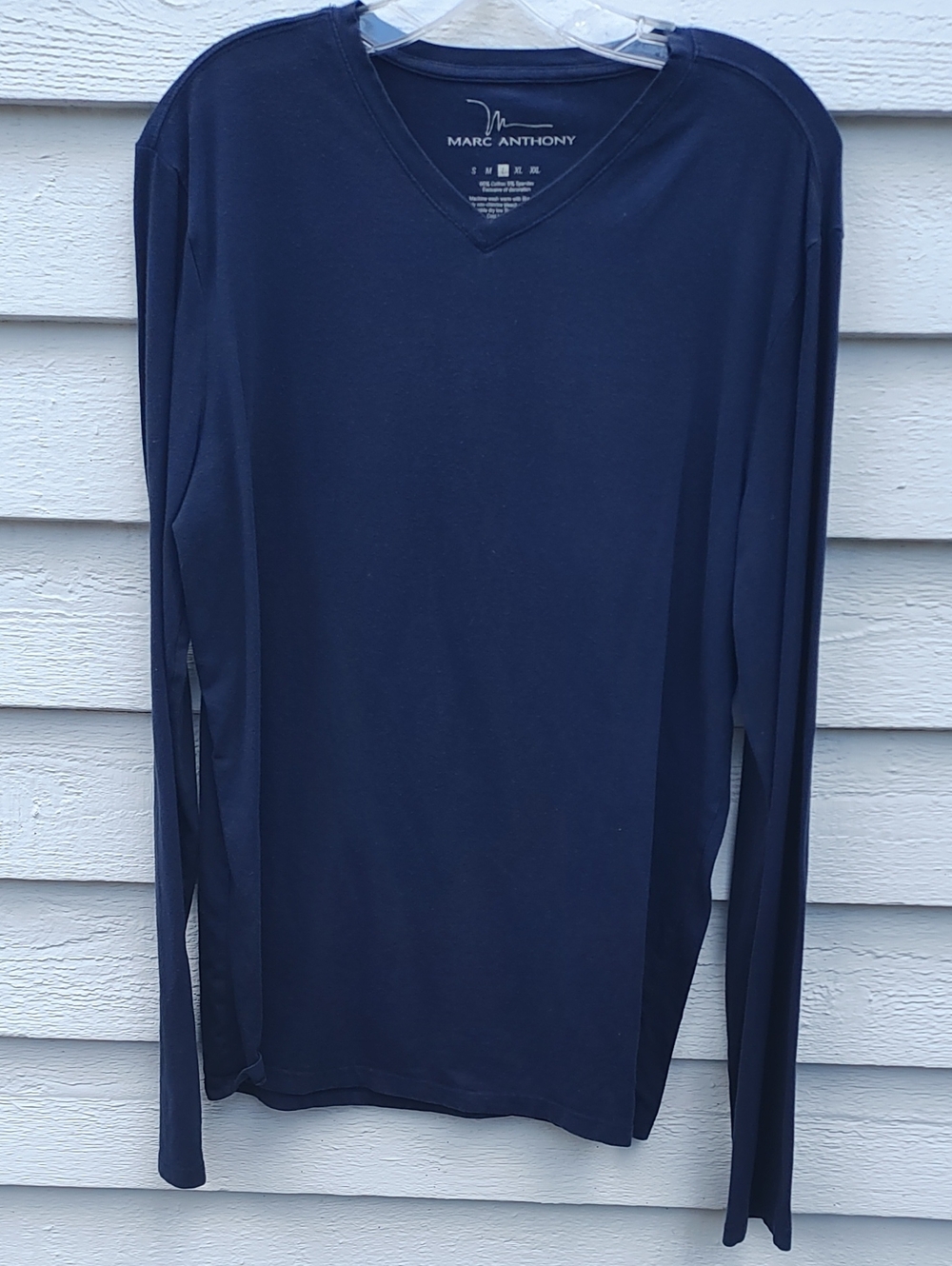 Marc Anthony Navy V-Neck Long Sleeve Shirt